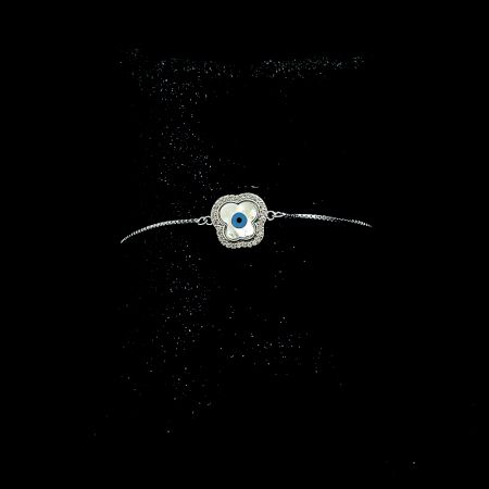 Evil Eye Floral Minimal 92.5 Sterling Silver Bracelet